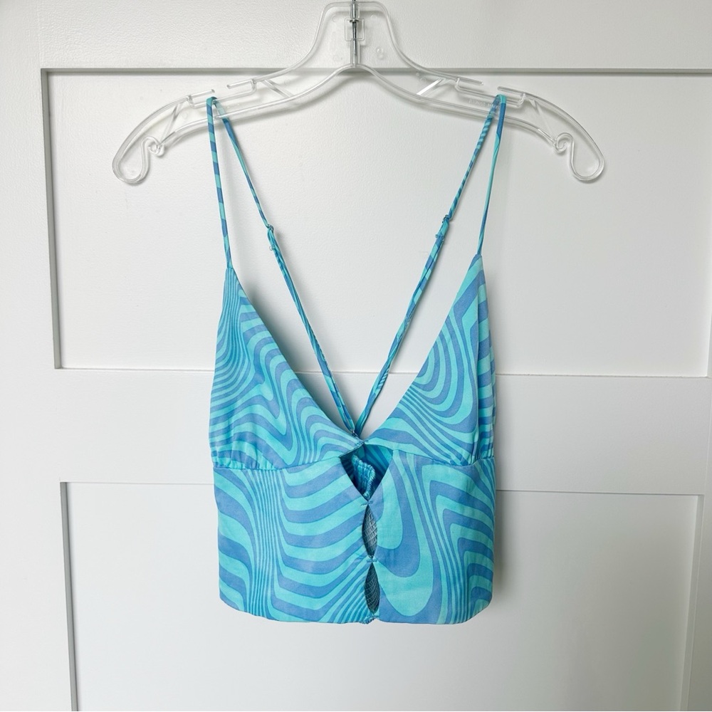 Zara Cropped Blue Swirly Top